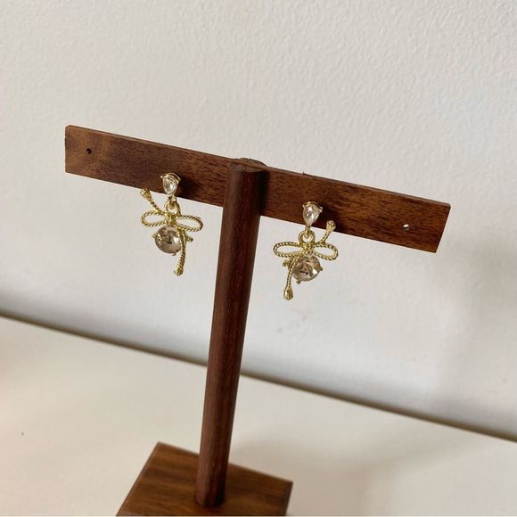 3/$20 Gold Rhinestone Bow Earrings - Picture 3 of 6